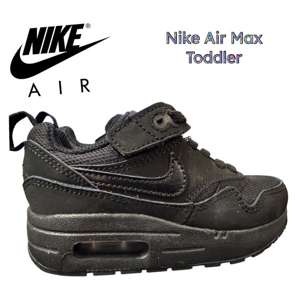 Nike Air Max 1 Toddler Easy On Size 9C Black New Without Box - Picture 1 of 10